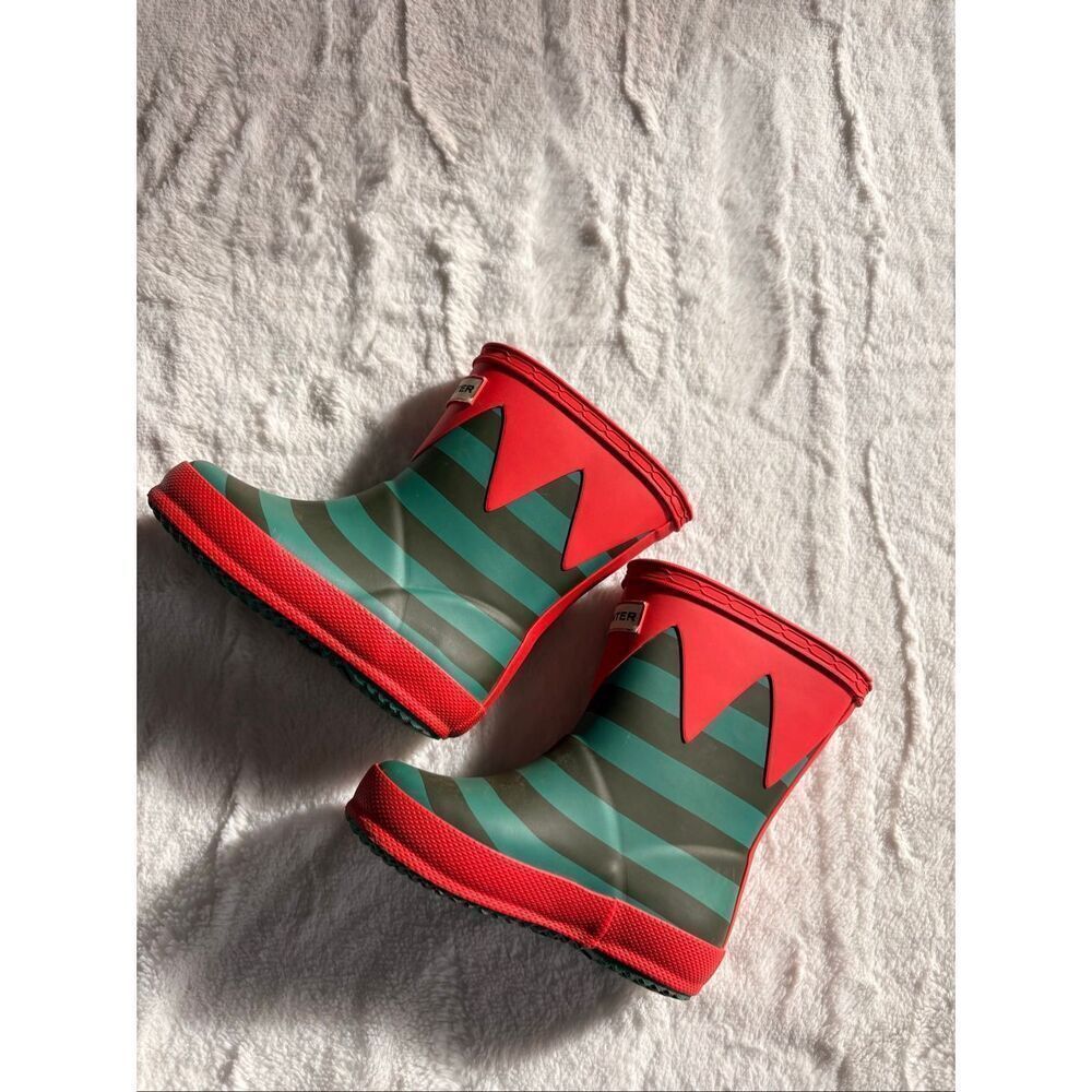 Hunter Kids Original Stripe Rain Boots Red Green Toddler 6C